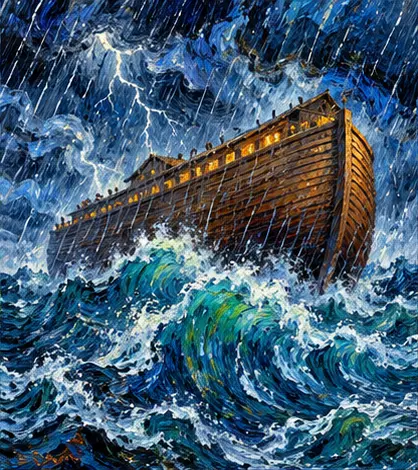 Noah's Ark tossed on swirling storm waters